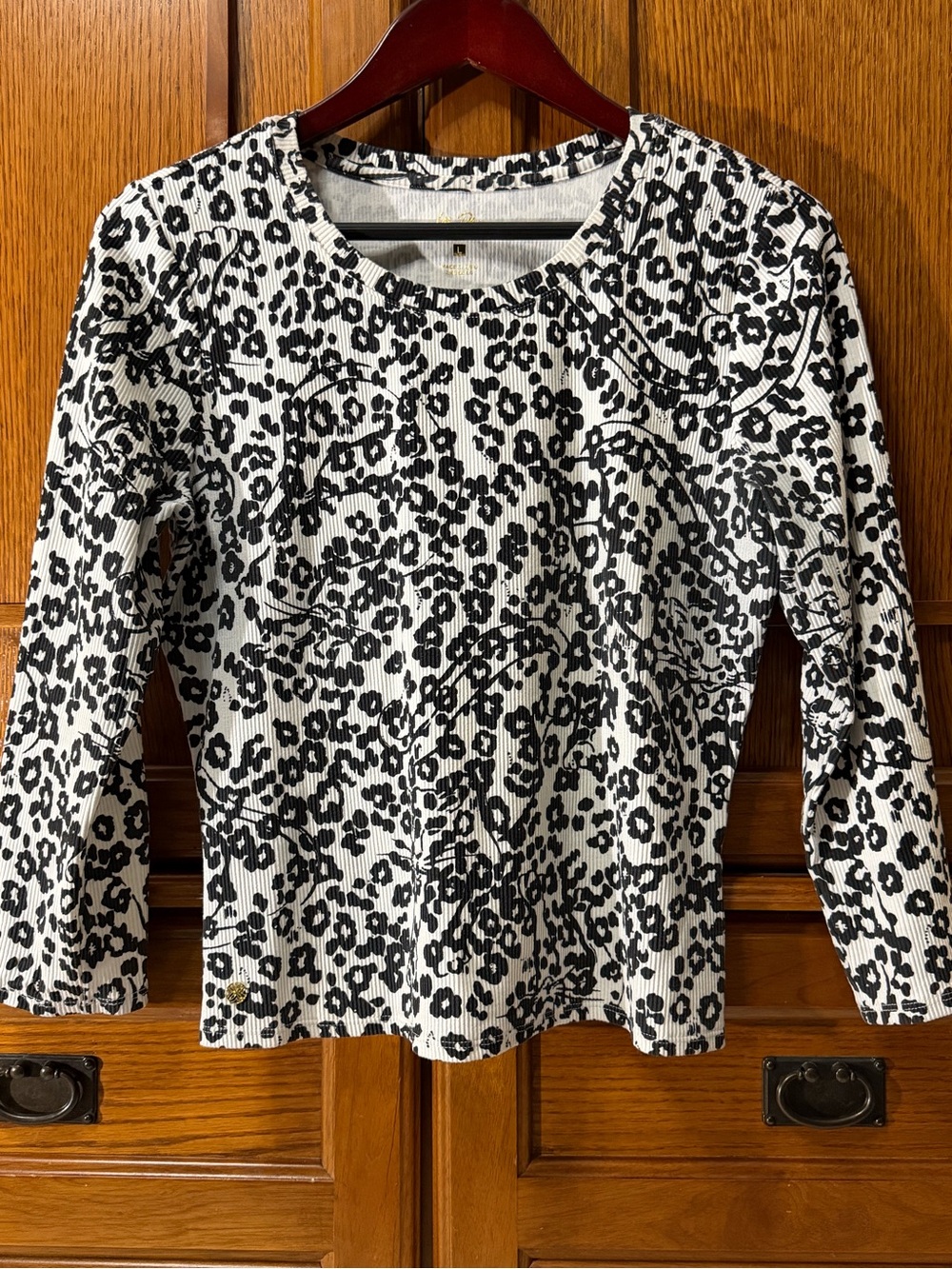 Lilly Pulitzer Alans Knit Top Leopard Animal Print Coconut Lets Pawty Bahama Rib